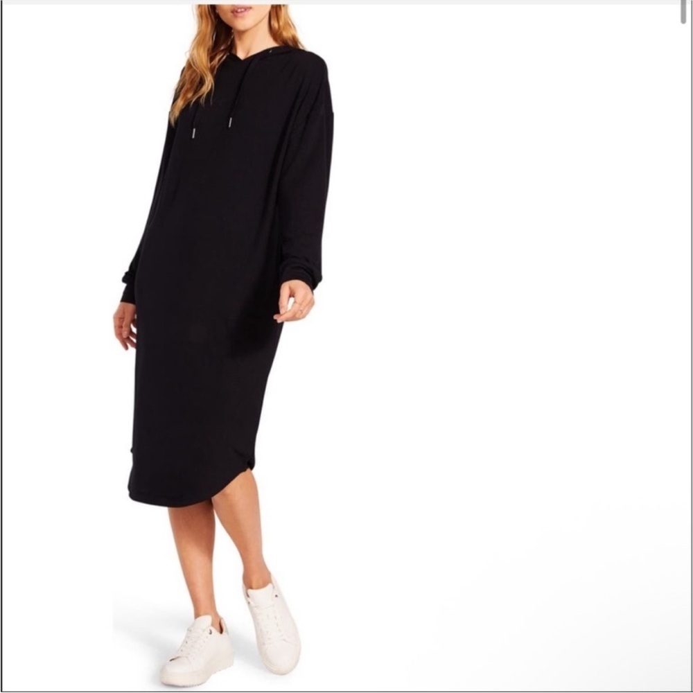 BB DAKOTA Black Hooded Dress Midi Length Long Sleeves Size XS Women’s